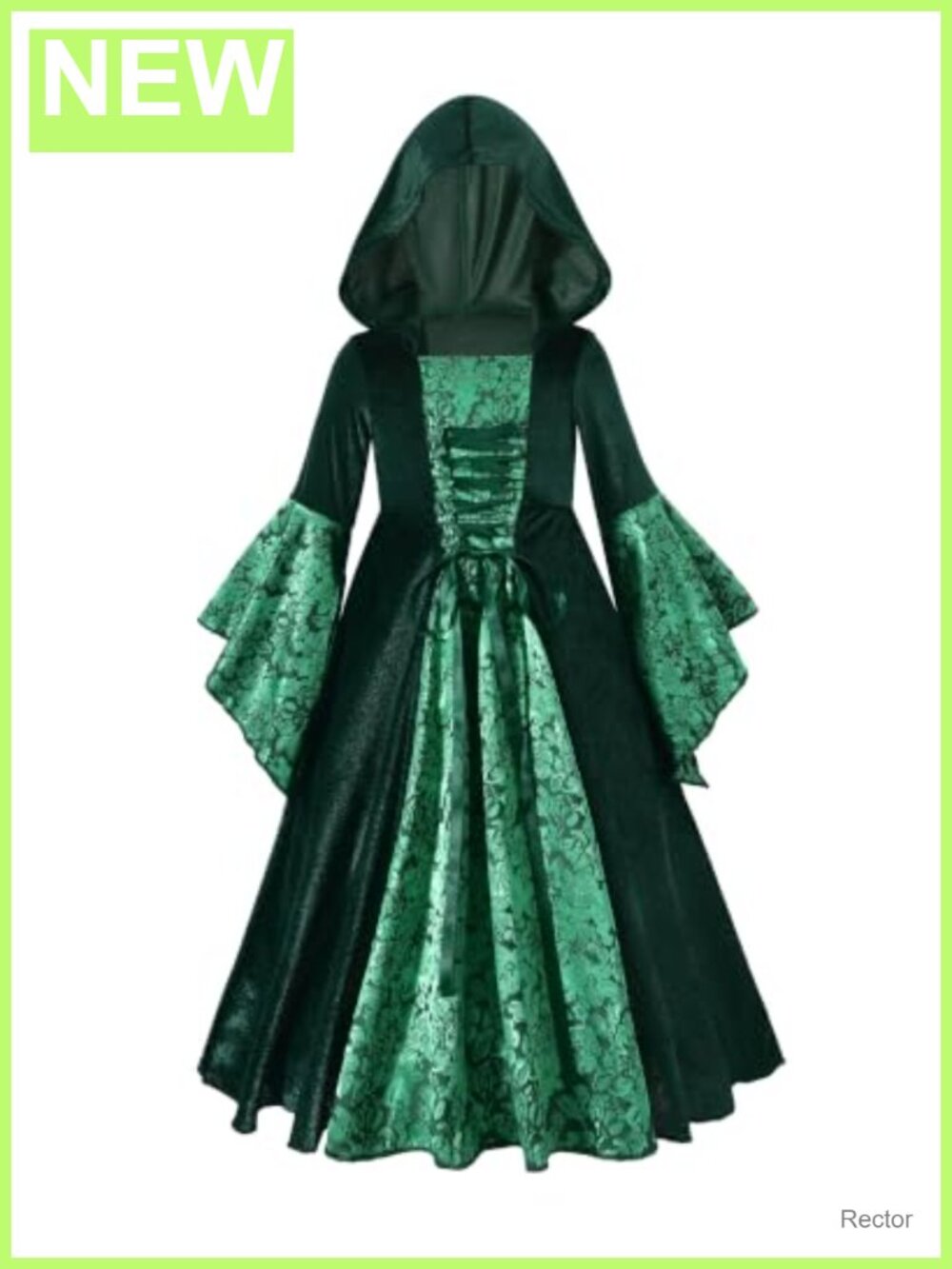 Girls Hooded Medieval Peasant Dress Lace Up Bell Sleeve Renaissance Midi